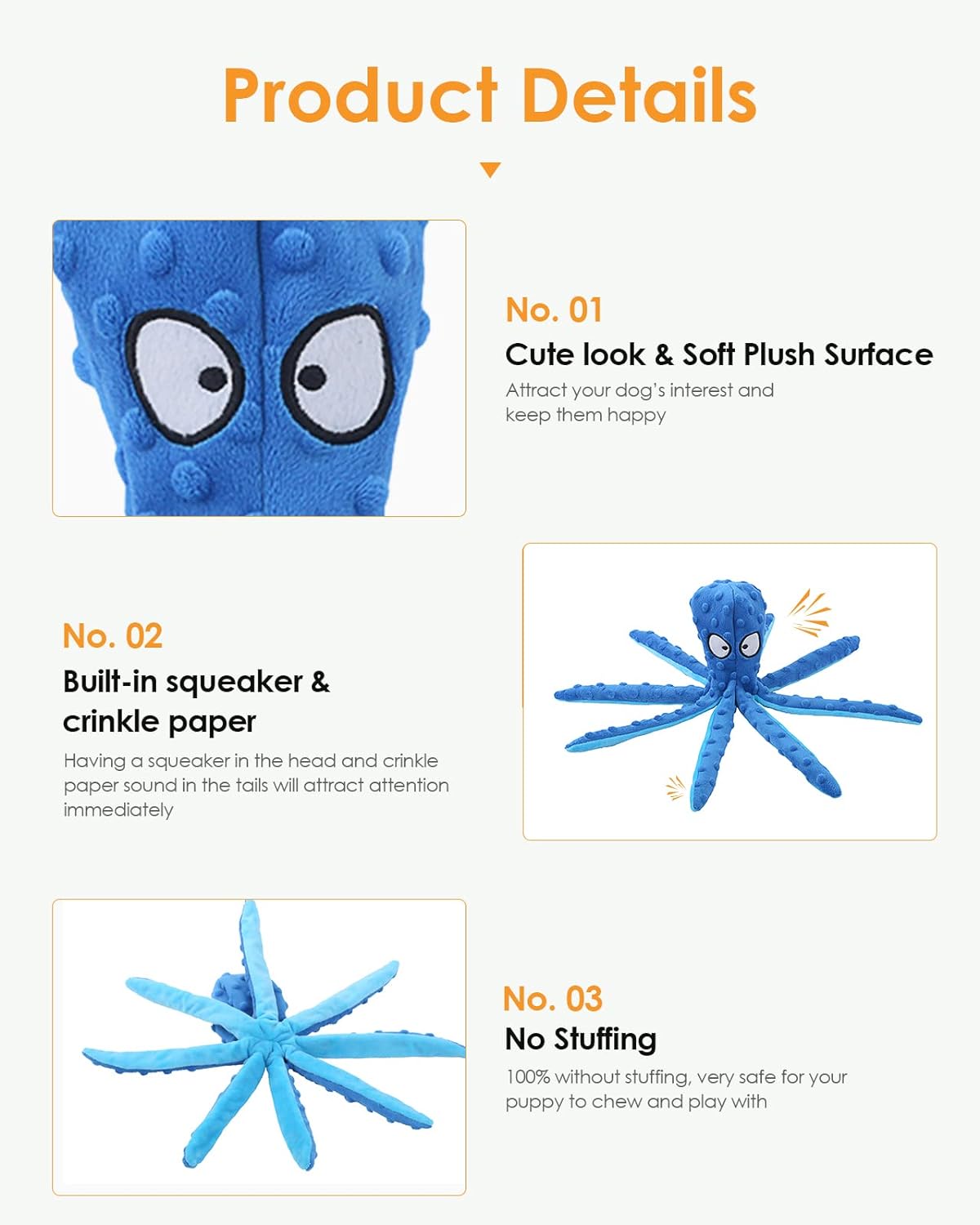 No Stuffing Octopus Squeaky Dog Toys