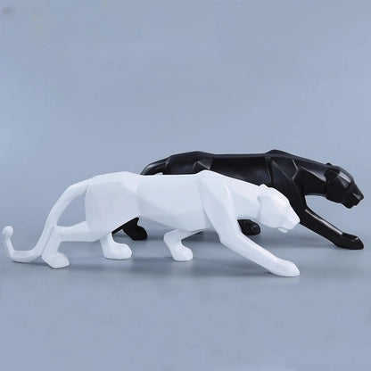 Black and White Panther Sculptures - Modern Art Duo for your Interior