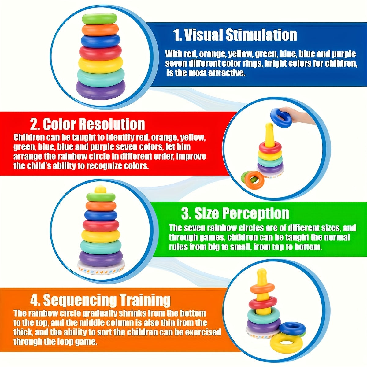 Educational Colorful Rainbow Stacking Tower – Strengthen Color Recognition and Motor Skills
