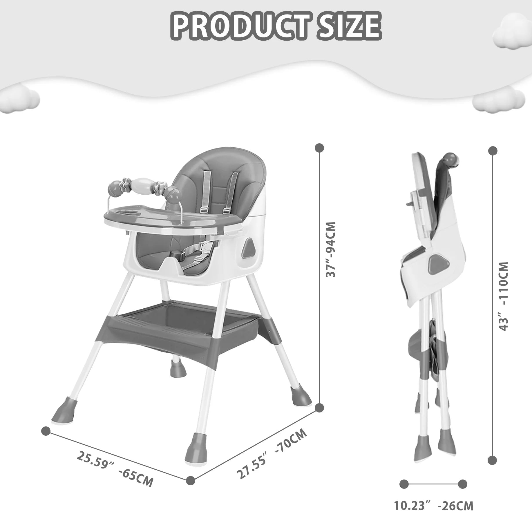 Foldable Baby Chair 6 Months Plus - Large Antislip Pad & Toy Rack
