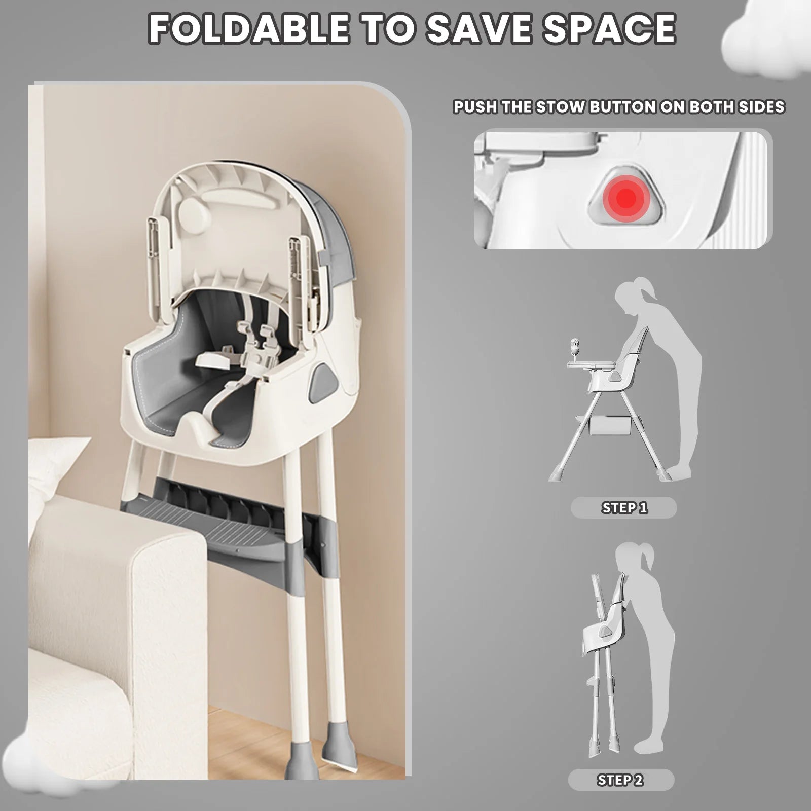 Foldable Baby Chair 6 Months Plus - Large Antislip Pad & Toy Rack