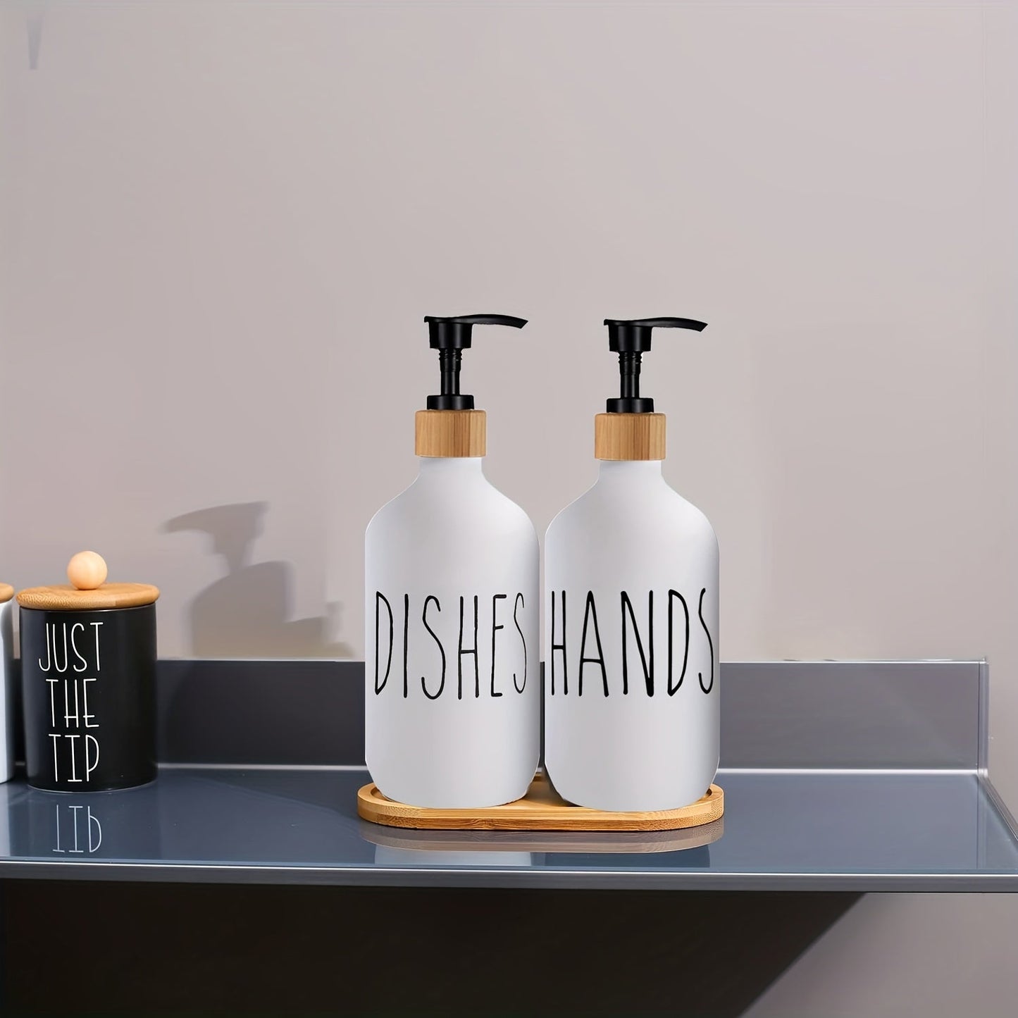 Modern Soap Dispenser with Wooden Plateau - For a Stylish Bathroom