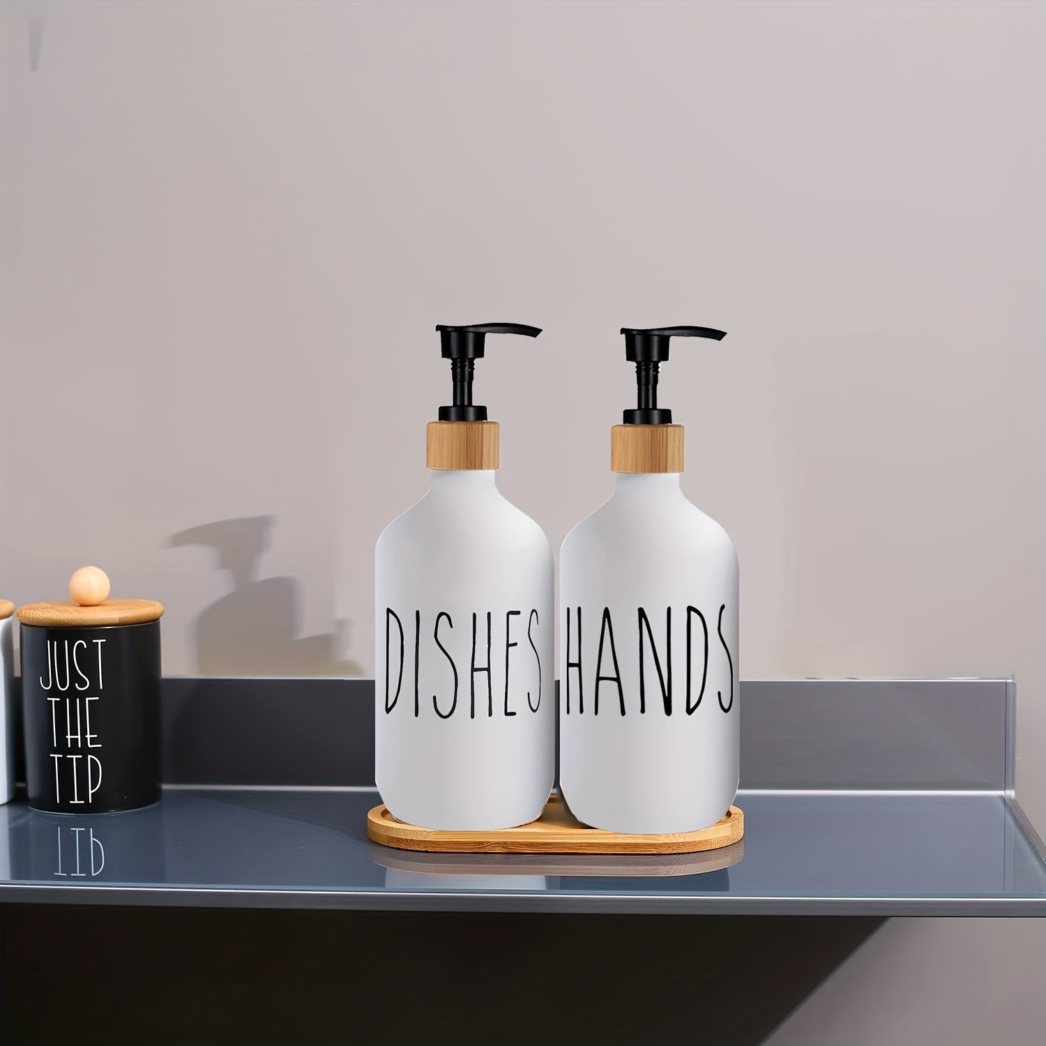 Modern Soap Dispenser with Wooden Plateau - For a Stylish Bathroom