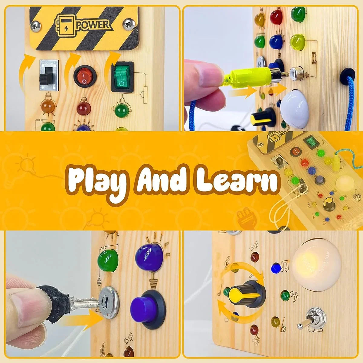 Montessori Busy Board - Wooden Toy with LED Lights