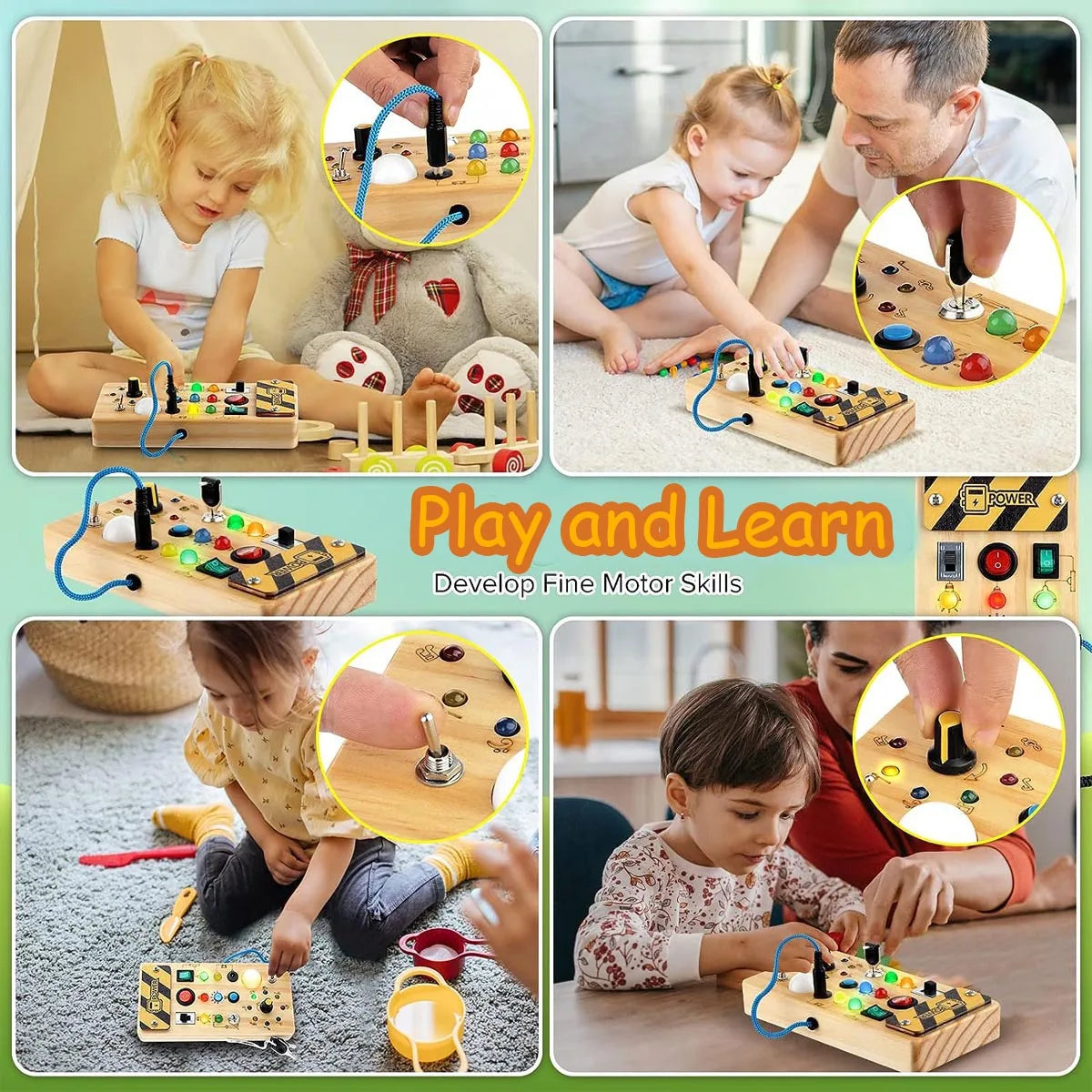 Montessori Busy Board - Wooden Toy with LED Lights