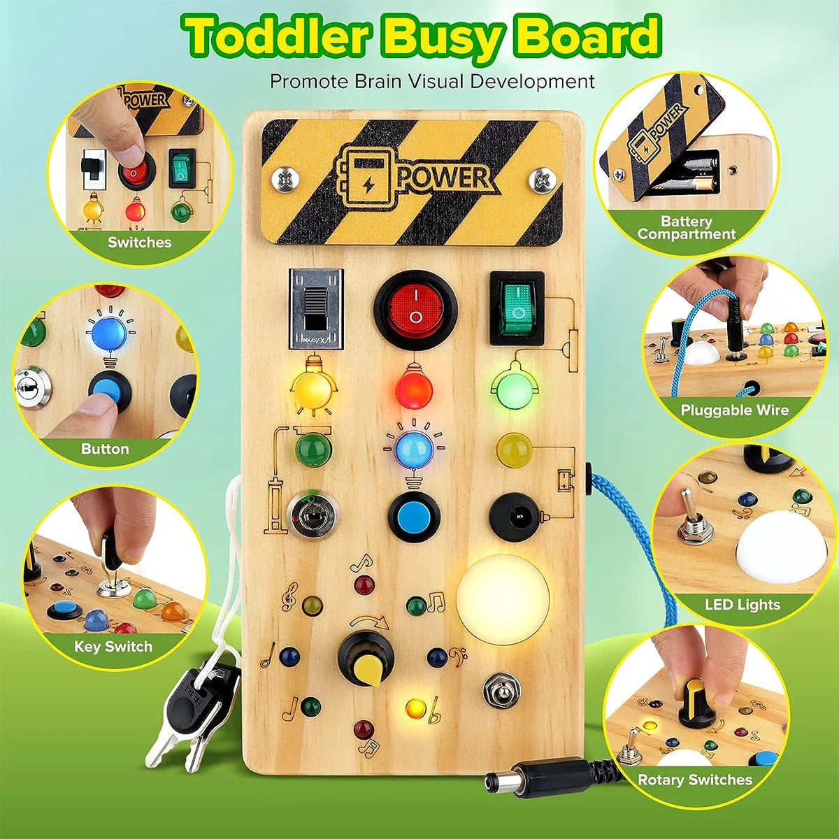 Montessori Busy Board - Wooden Toy with LED Lights