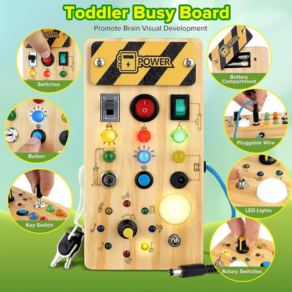 Montessori Busy Board - Wooden Toy with LED Lights