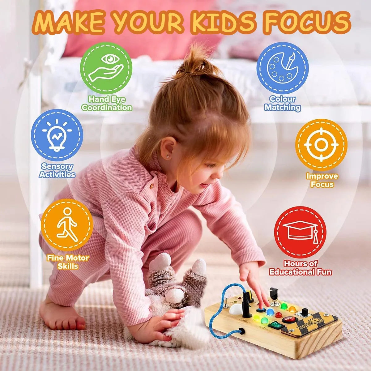 Montessori Busy Board - Wooden Toy with LED Lights