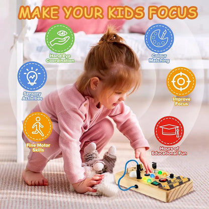Montessori Busy Board - Wooden Toy with LED Lights