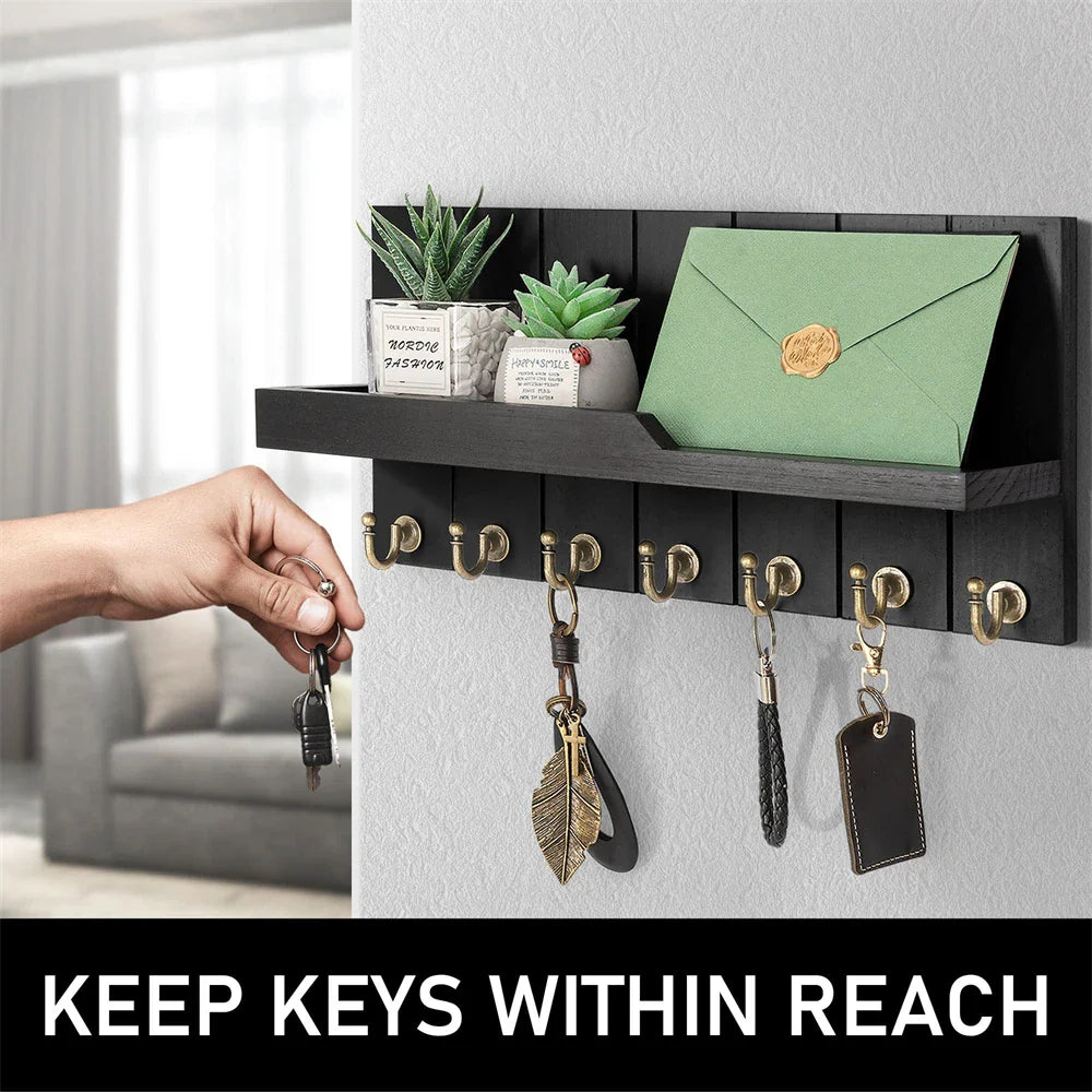 Wooden Key Holder with Shelf - Stylish Wall Solution for Keys and Mail