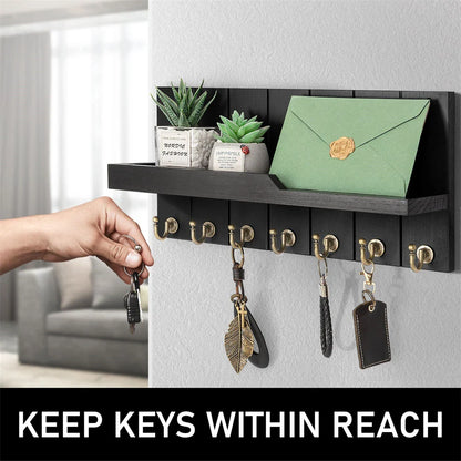 Wooden Key Holder with Shelf - Stylish Wall Solution for Keys and Mail