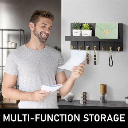 Wooden Key Holder with Shelf - Stylish Wall Solution for Keys and Mail